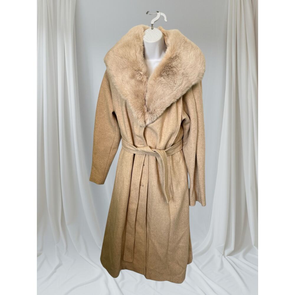 Vintage Youthcraft USA Beige Wool Belted Coat w//Oversized Fur Collar No Size